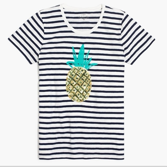 J.CREW Striped Sequin Pineapple T-Shirt - Picture 2 of 4
